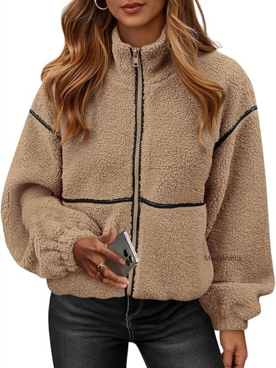 Jackets & Blazers - Oversized Faux Fur Zip Up Sherpa Fleece Jacket Coat
